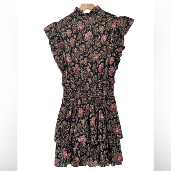 Rebecca Taylor La Vie Choette Cotton Floral Flutter Sleeve Smocked Tiered Dress - Picture 3 of 5